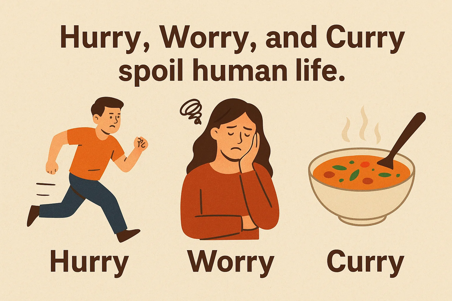 Hurry Worry and Curry Spoil Human Life The Hidden Recipe for a Happier You